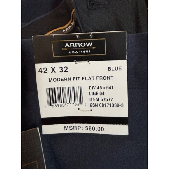 Arrow Mens Modern Fit Flat Front Dress Pants 42x32 Dark Blue MSRP $80 NWT - Picture 6 of 9